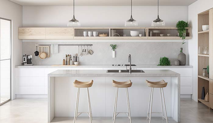 Image Alt tag: Glossy White Surfaces - Luxury Modern Kitchen Design