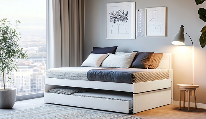 Convertible Sofa Bed with Hidden Trundle - Modern Bed Design