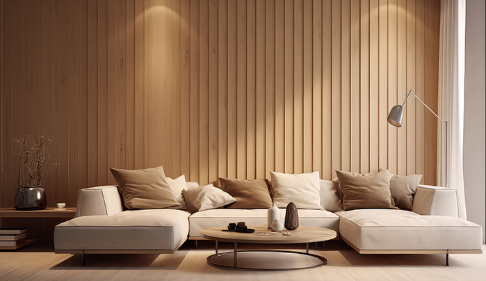 Textured Veneer Accent Wall - Modern Living Room Design