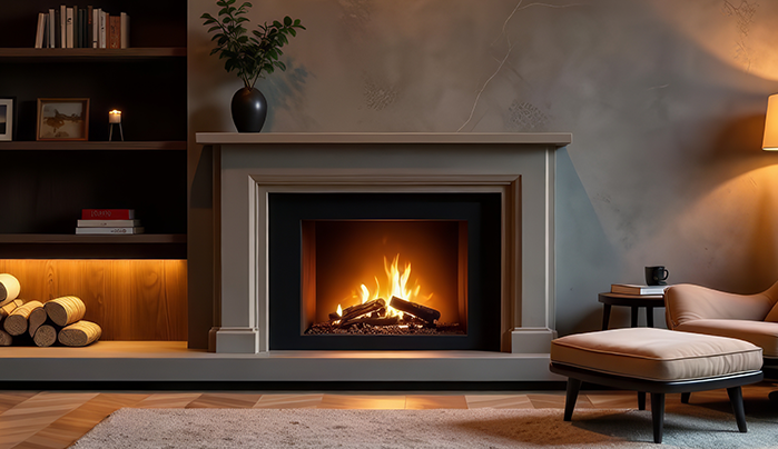 Embedded Fireplace Surround with Laminate Trim - Modern Living Room Design