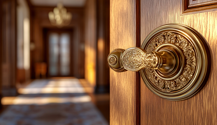 Double Doors with Bold Handles - Main Door Design Ideas