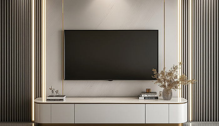 Fabric-Clad Acoustic Design - TV Unit Design Ideas