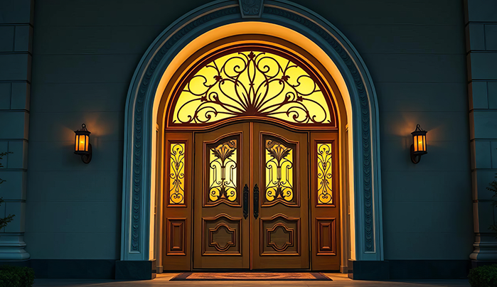  Arched Doors with Brass Accents - Main Door Design Ideas